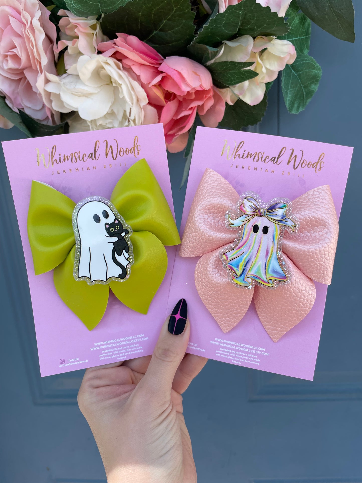Spooky Harlow Bow 4” glitter resin center