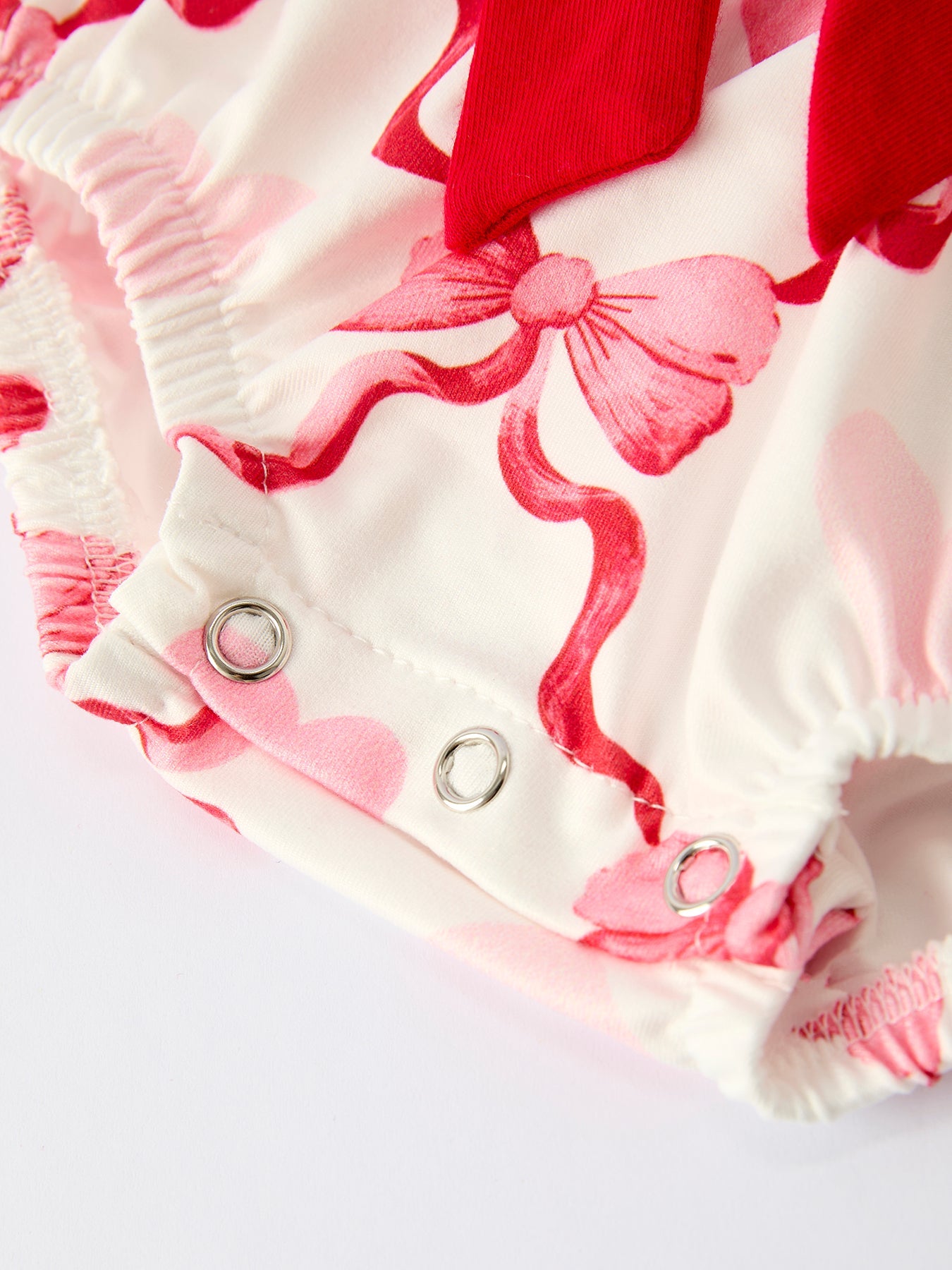 Girls Valentine Romper with Heart Print and Bowknot Design