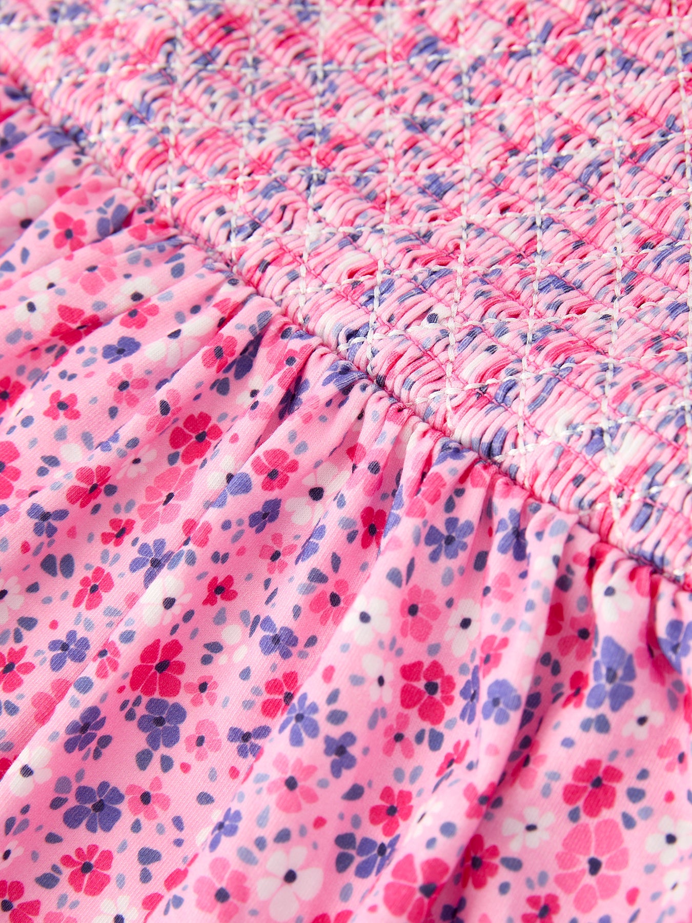 Girls Valentine's Day Floral Ruffle Smocking Dress