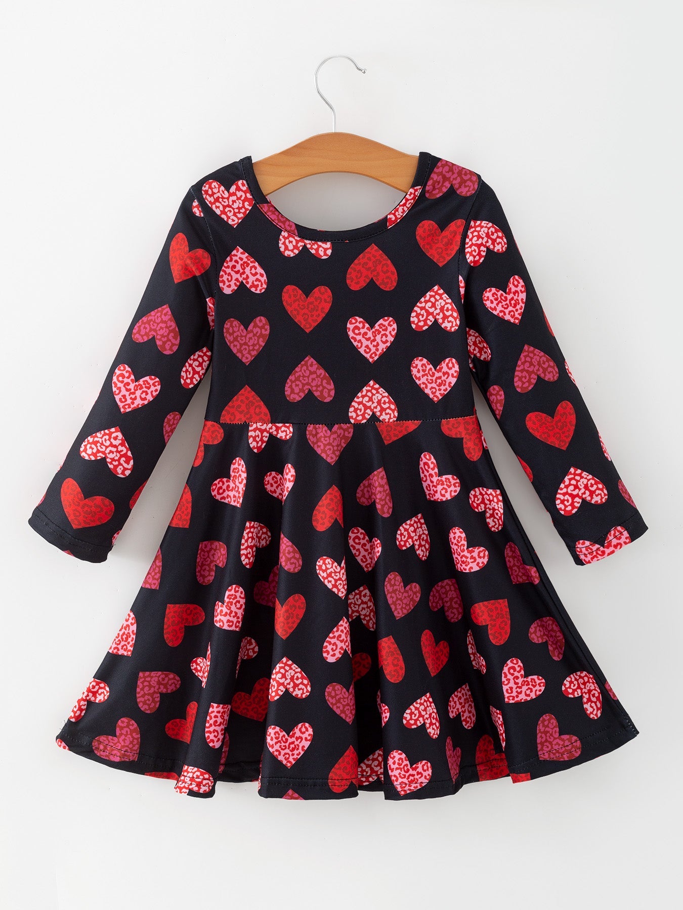 Girls Valentine's Day Black Dress With Leopard Heart Print