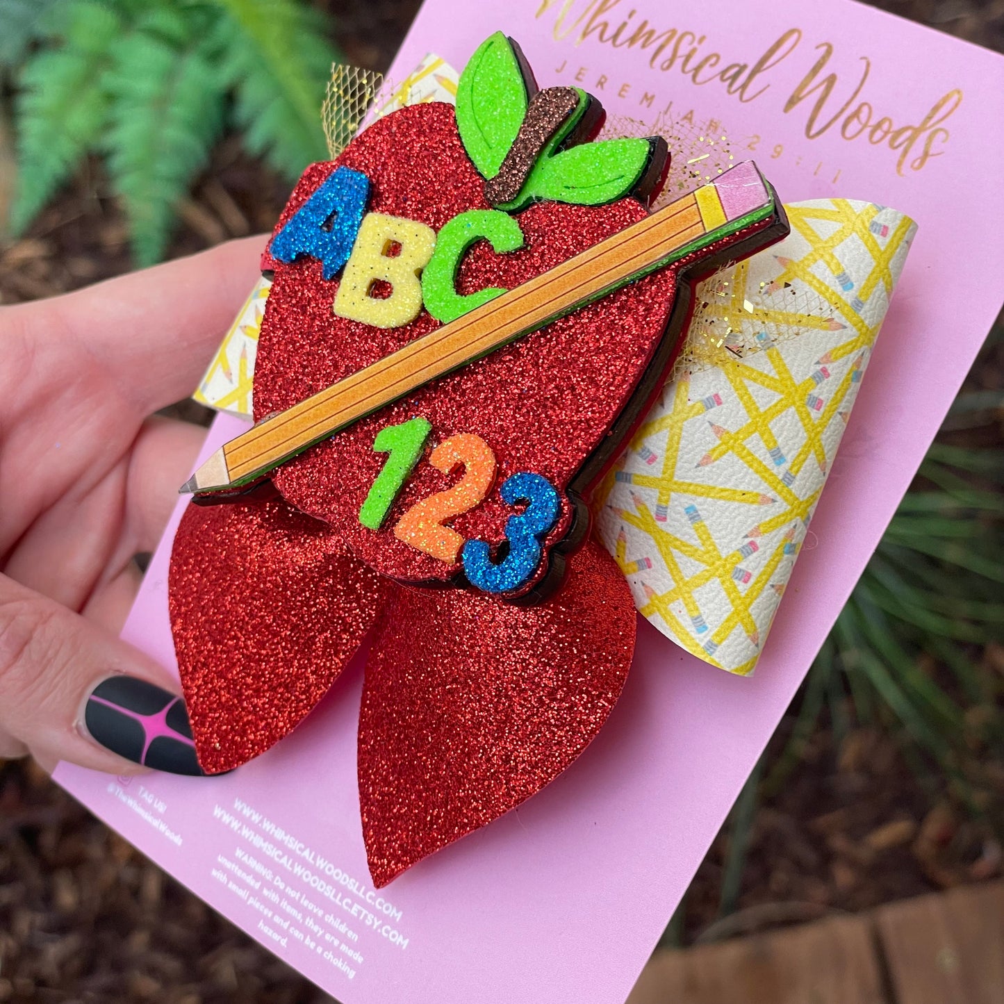 Back to School Pencils with Apple Shaker Harlow Bow 4”