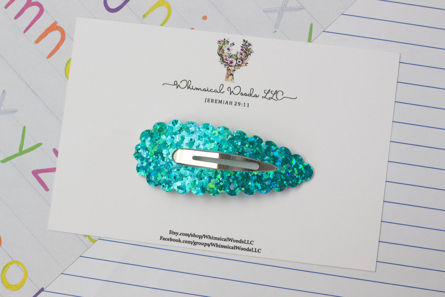 3" Pretty Glitters Snap Clip handmade- Teal, Pink, Purple glitter options