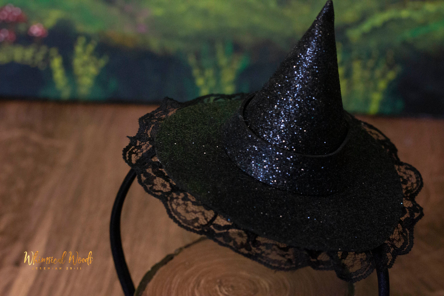 Witchy Woo Hat Black Glitter and Lace handmade