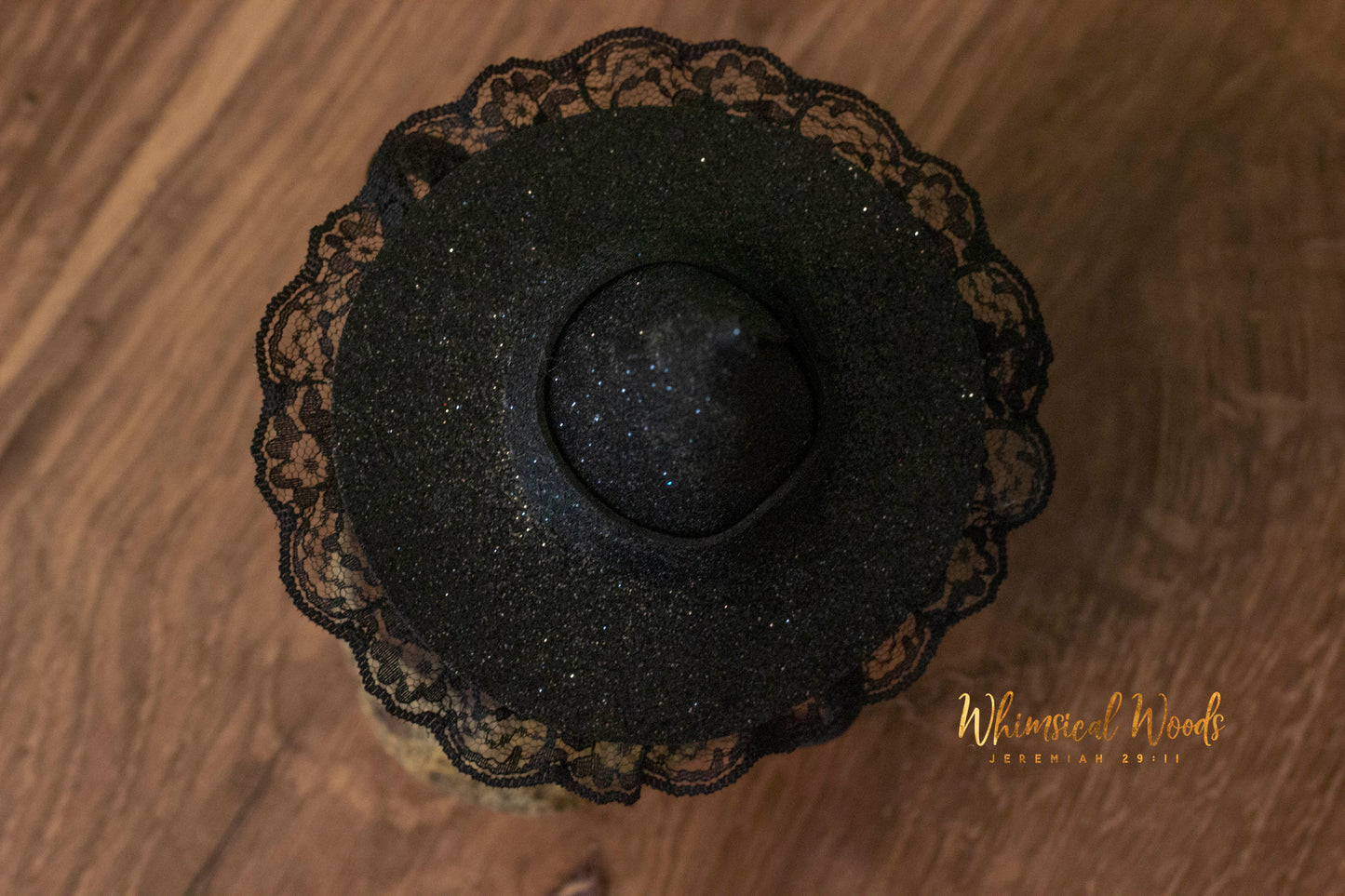 Witchy Woo Hat Black Glitter and Lace handmade