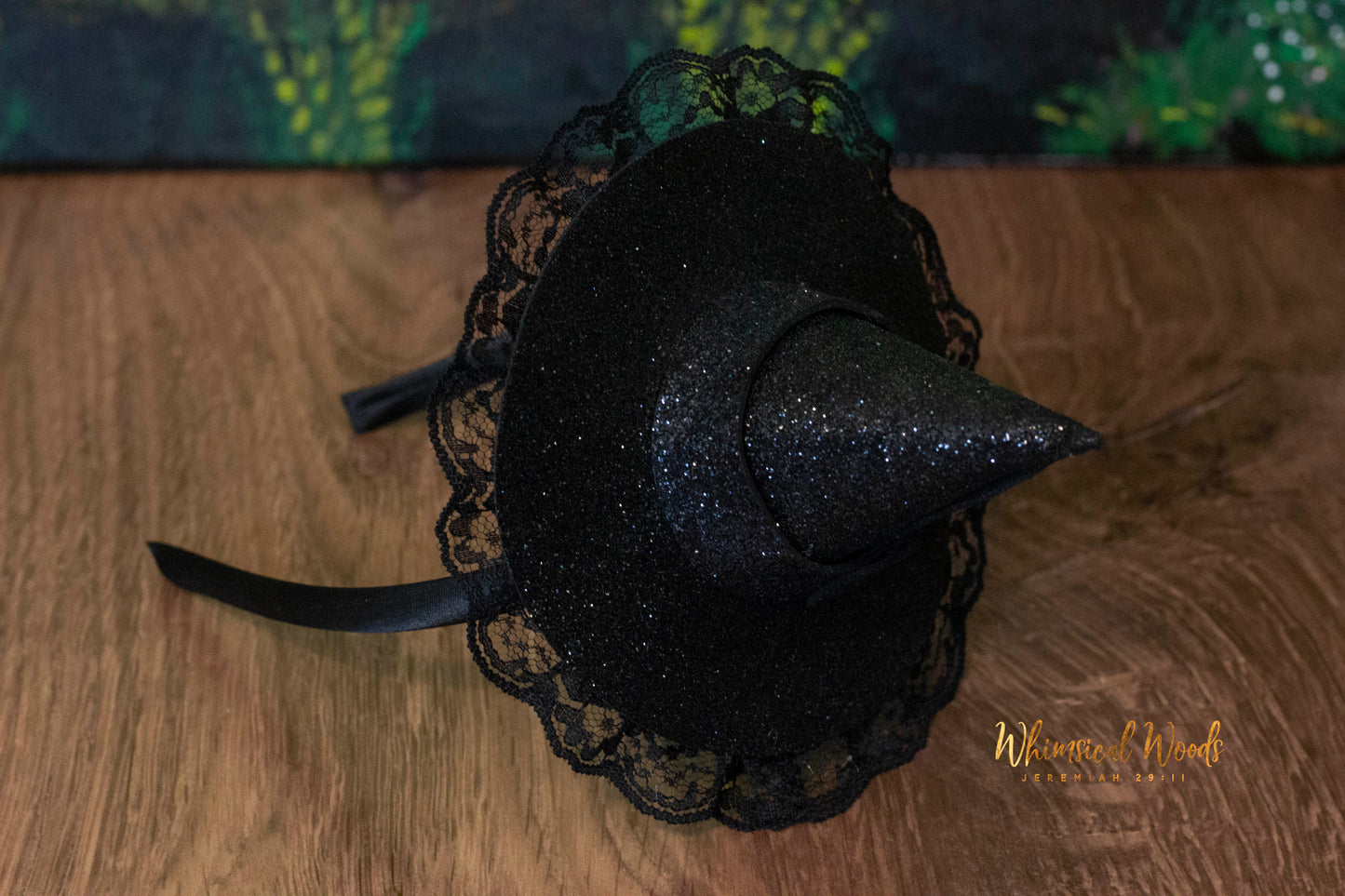 Witchy Woo Hat Black Glitter and Lace handmade