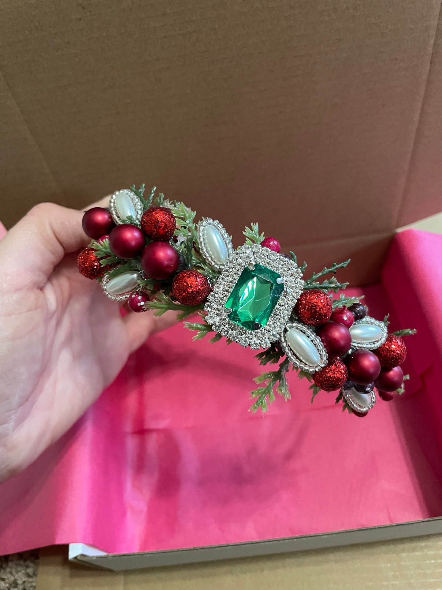 Ruby Red & Pearls Hard Headband new handmade