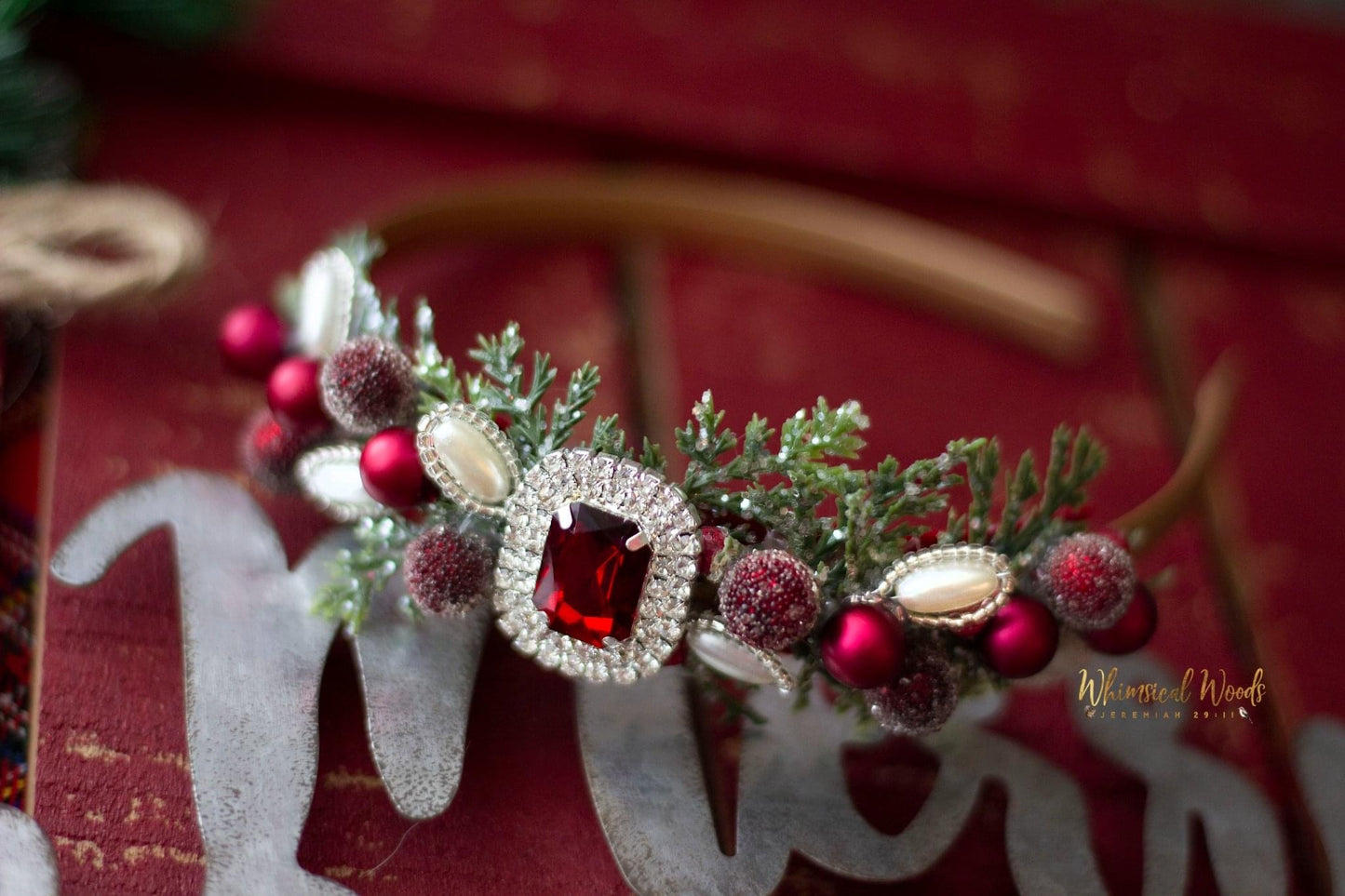 Ruby Red & Pearls Hard Headband new handmade