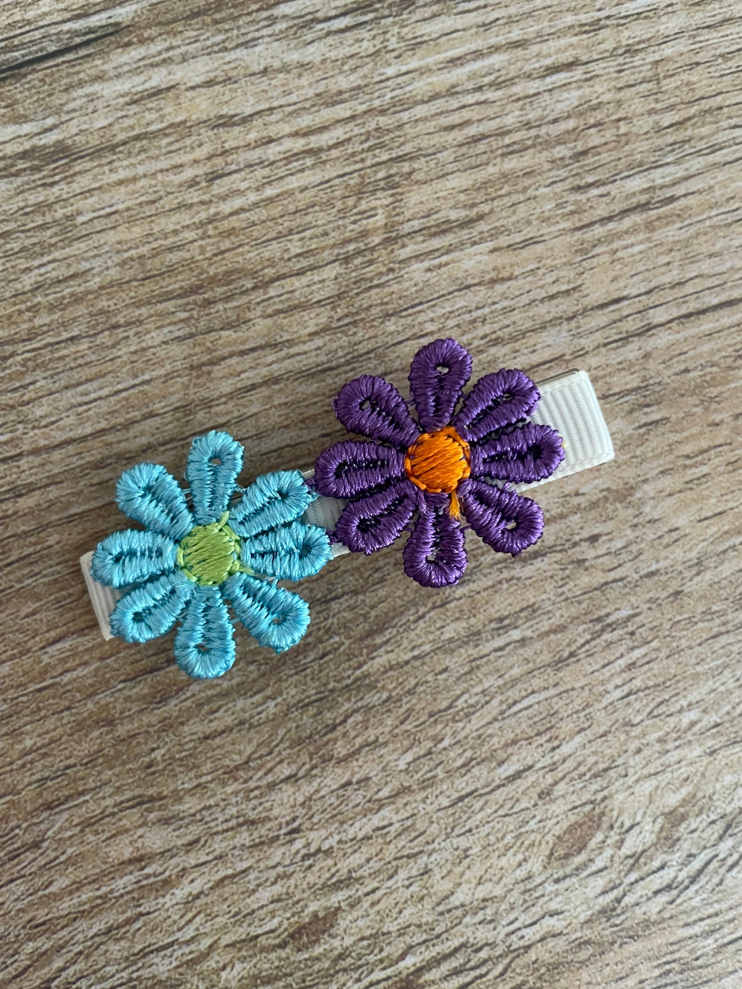 Embroidered Flower Clips