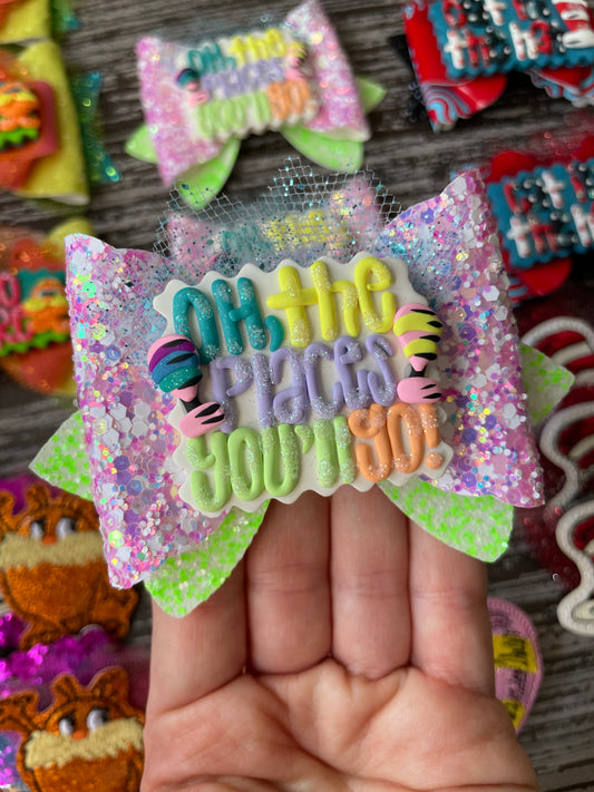 4” Oh the places you go bow handmade