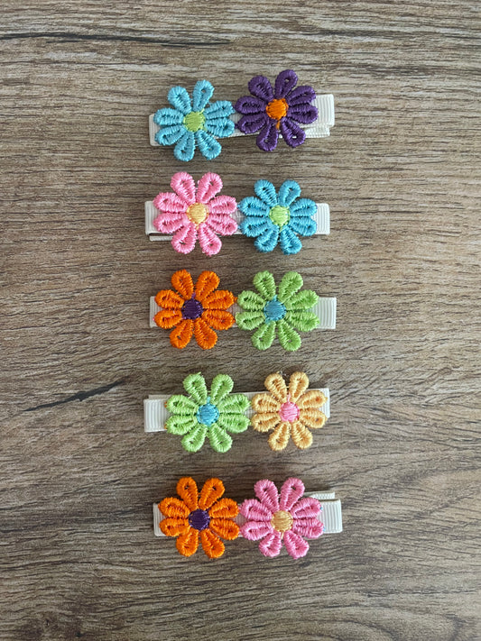 Embroidered Flower Clips