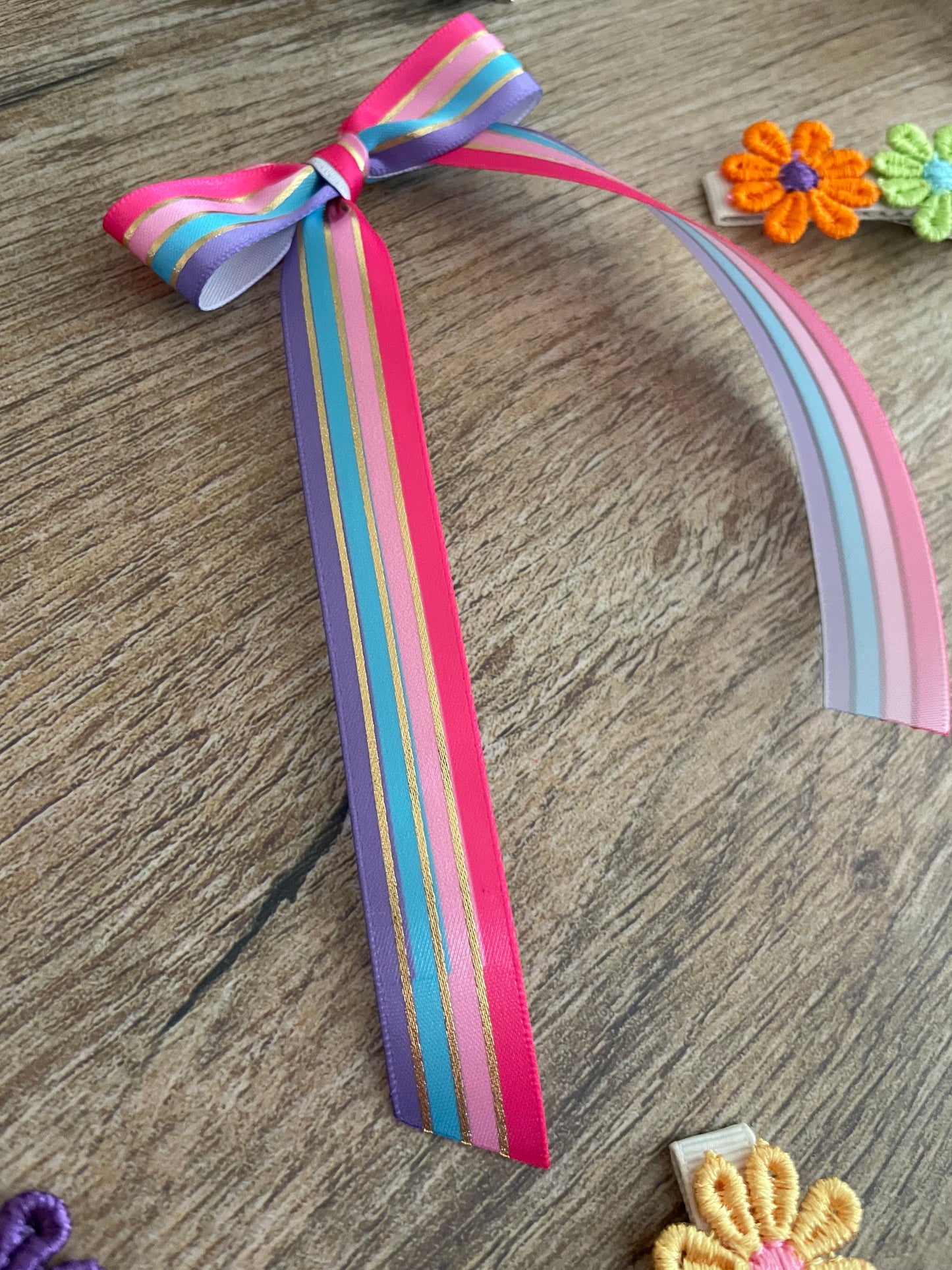 Girly Rainbow Stripe Medium Dolly Bow