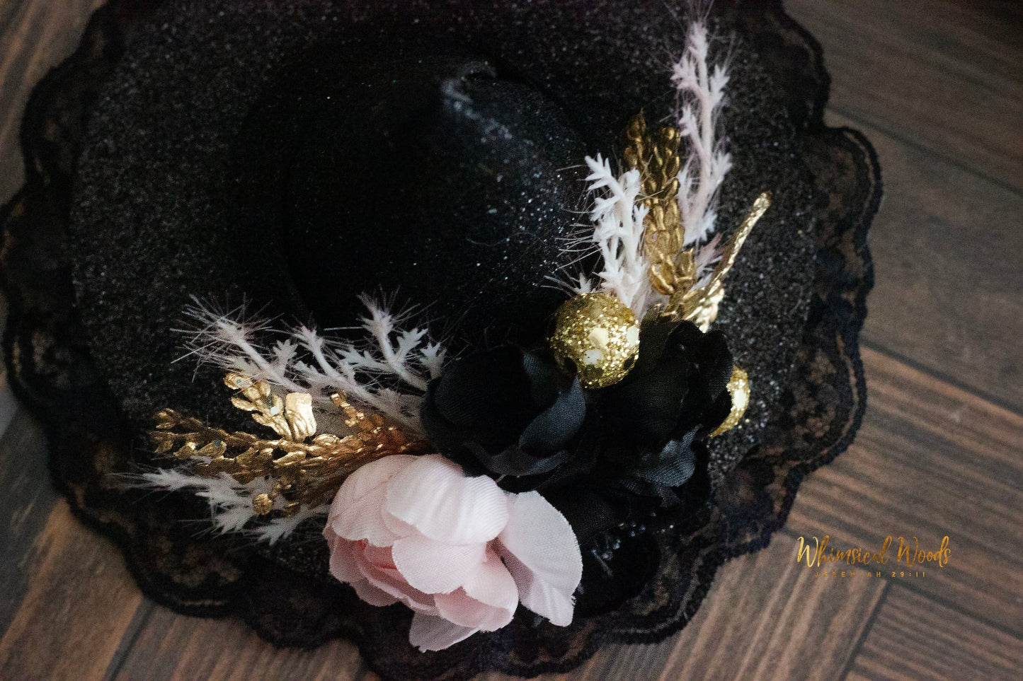 Fabulous Floral Mini Witch Hat pink black gold florals