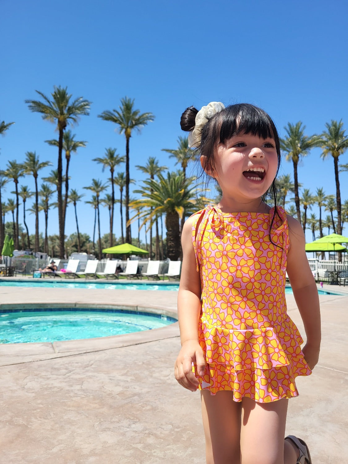 Pink and Yellow Two Piece Ruffle Swimsuit Baby Toddler Girls