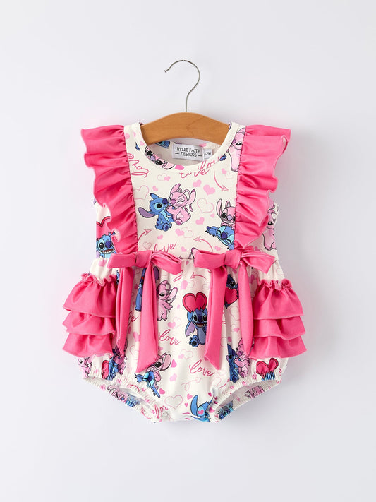 Loving Aliens Characters Love Print Ruffled Baby Romper