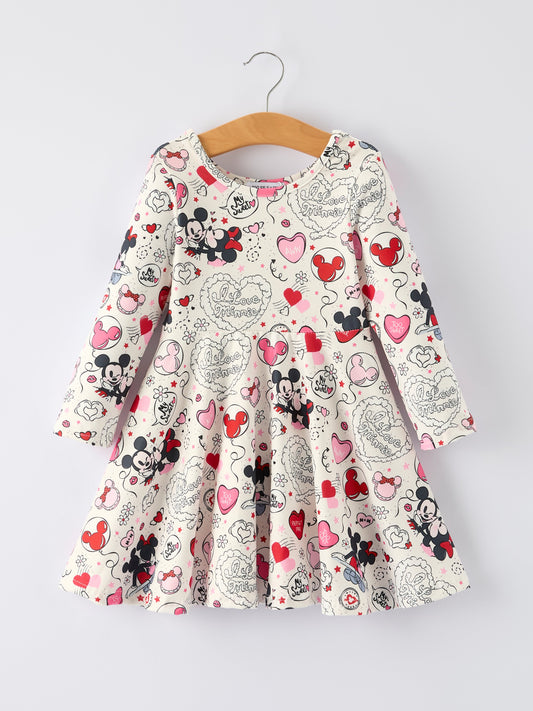 Valentine's Day Girls' Long Sleeve Letter Print Dress