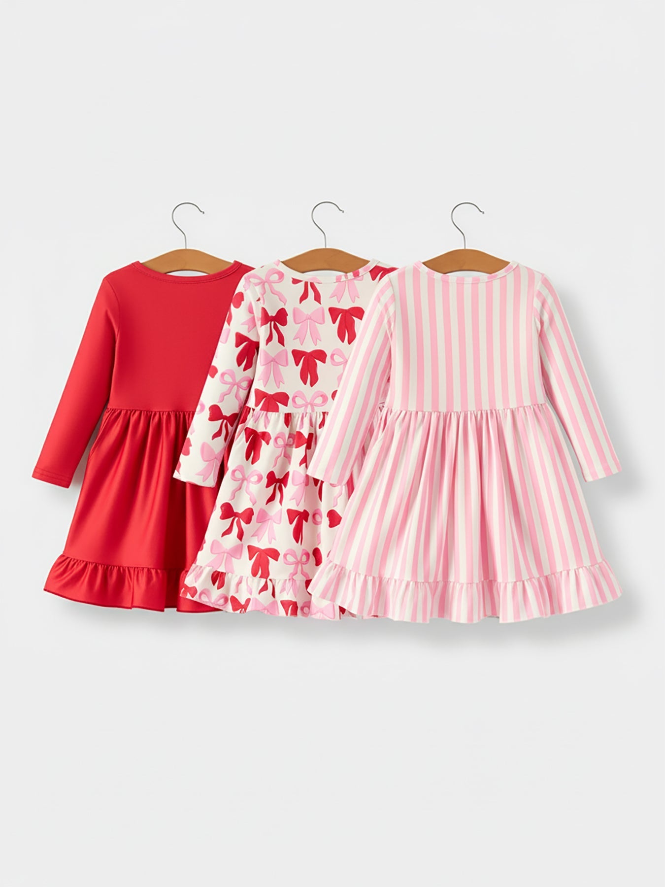 Valentine's Day Three-Piece Solid Red, Pink, Striped Dress