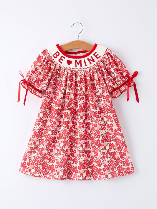 Valentine's Day "BE ❤ MINE" Embroidered Floral Girls' Dress