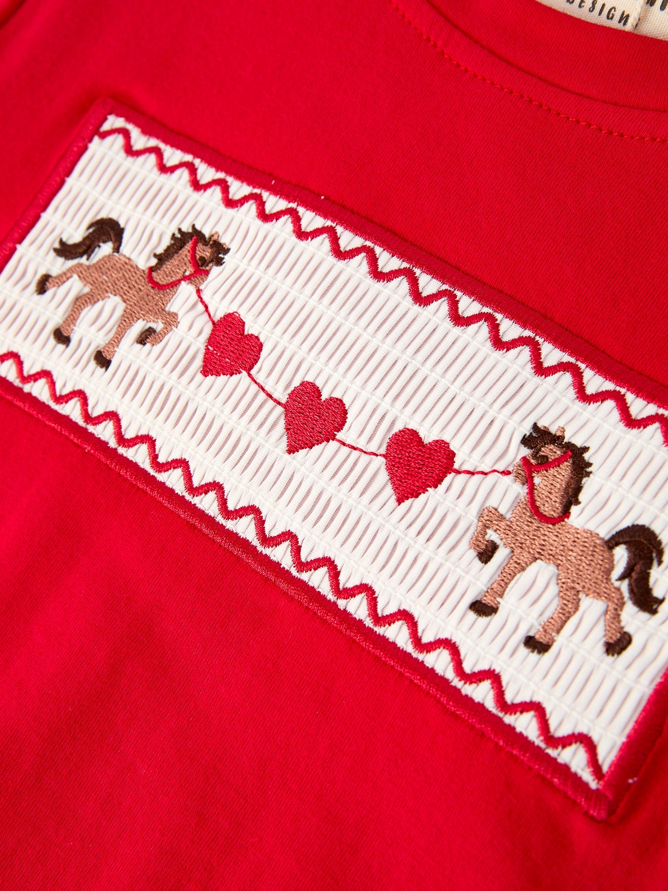 Red Valentine's Day Plaid Smocking Embroidered  Pony Boys Set
