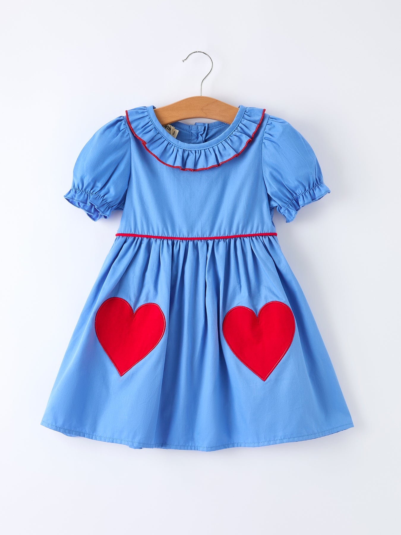 Valentine's Day Toddler Girl Heart Applique Blue Dress