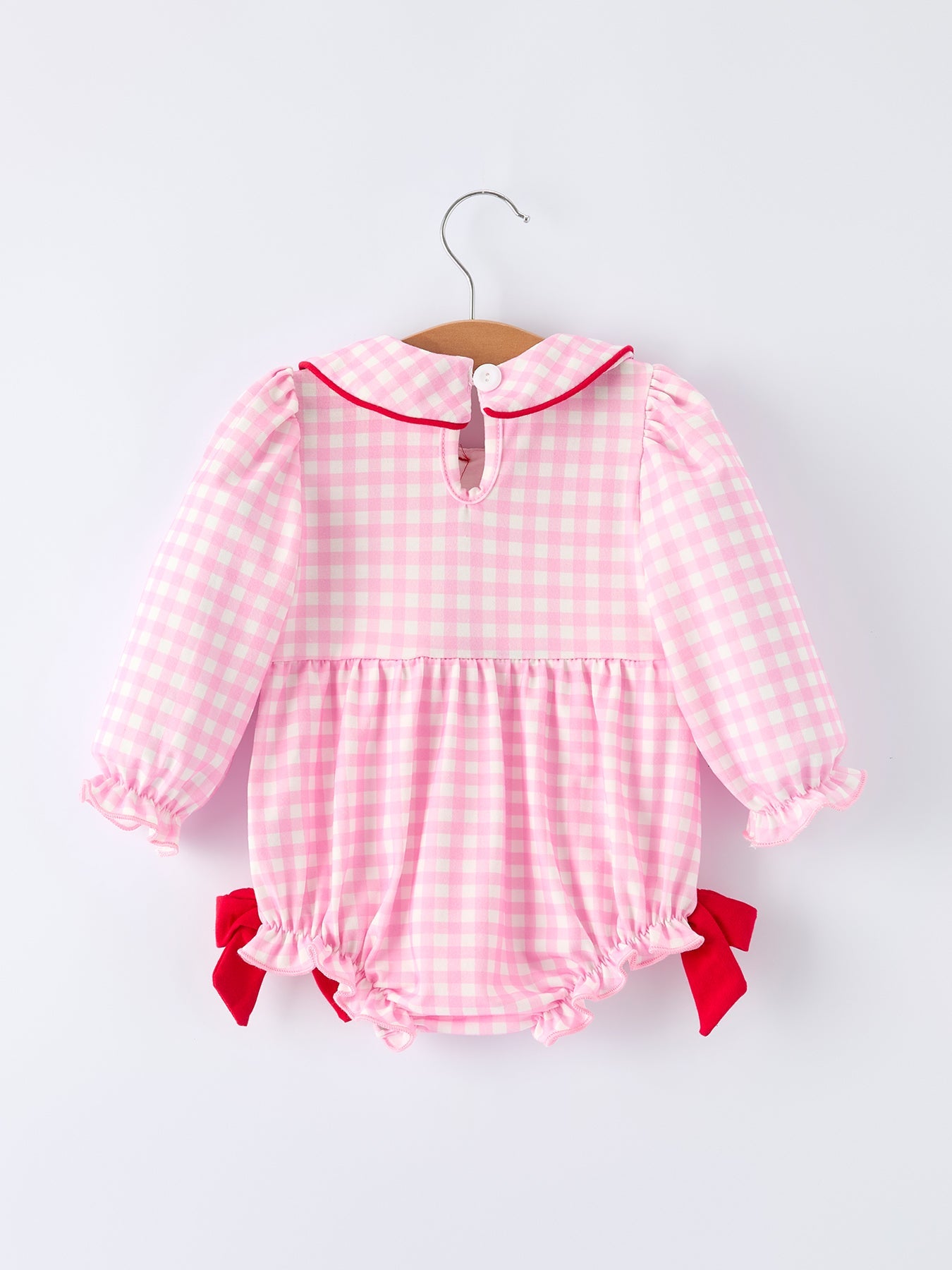 Girls' Valentine's Day Heart-embroidered Plaid Baby Romper