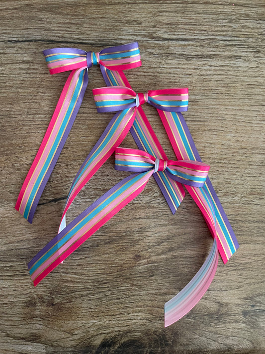 Girly Rainbow Stripe Medium Dolly Bow