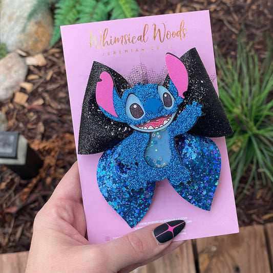 Stitch Blue Shaker Harlow Bow 4”
