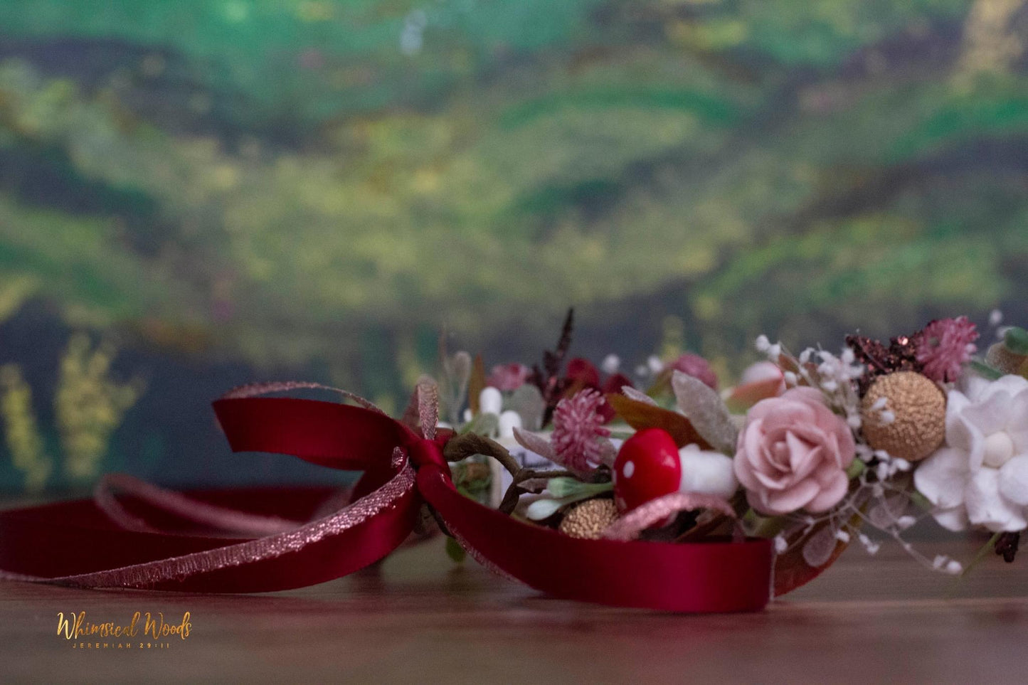 Handmade Forest Fairy Halo with mushrooms, mulberry and dried flowers