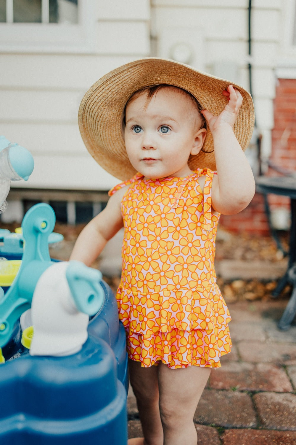 Pink and Yellow Two Piece Ruffle Swimsuit Baby Toddler Girls
