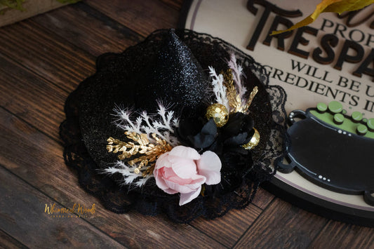 Fabulous Floral Mini Witch Hat pink black gold florals