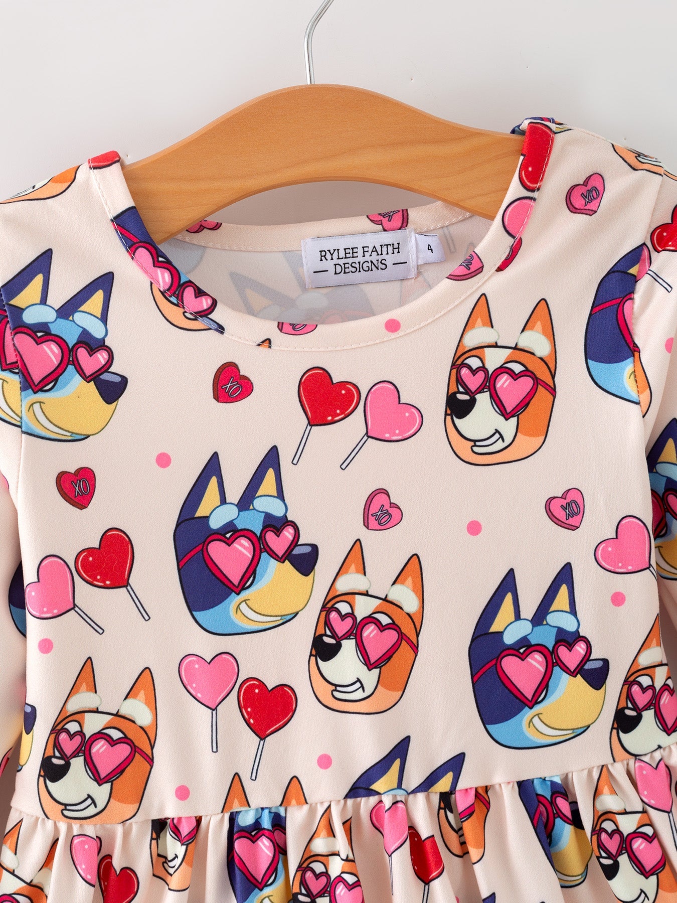 Girls' Valentine's Day Character Print Love Lollipop Ruffle Sleeve Dress