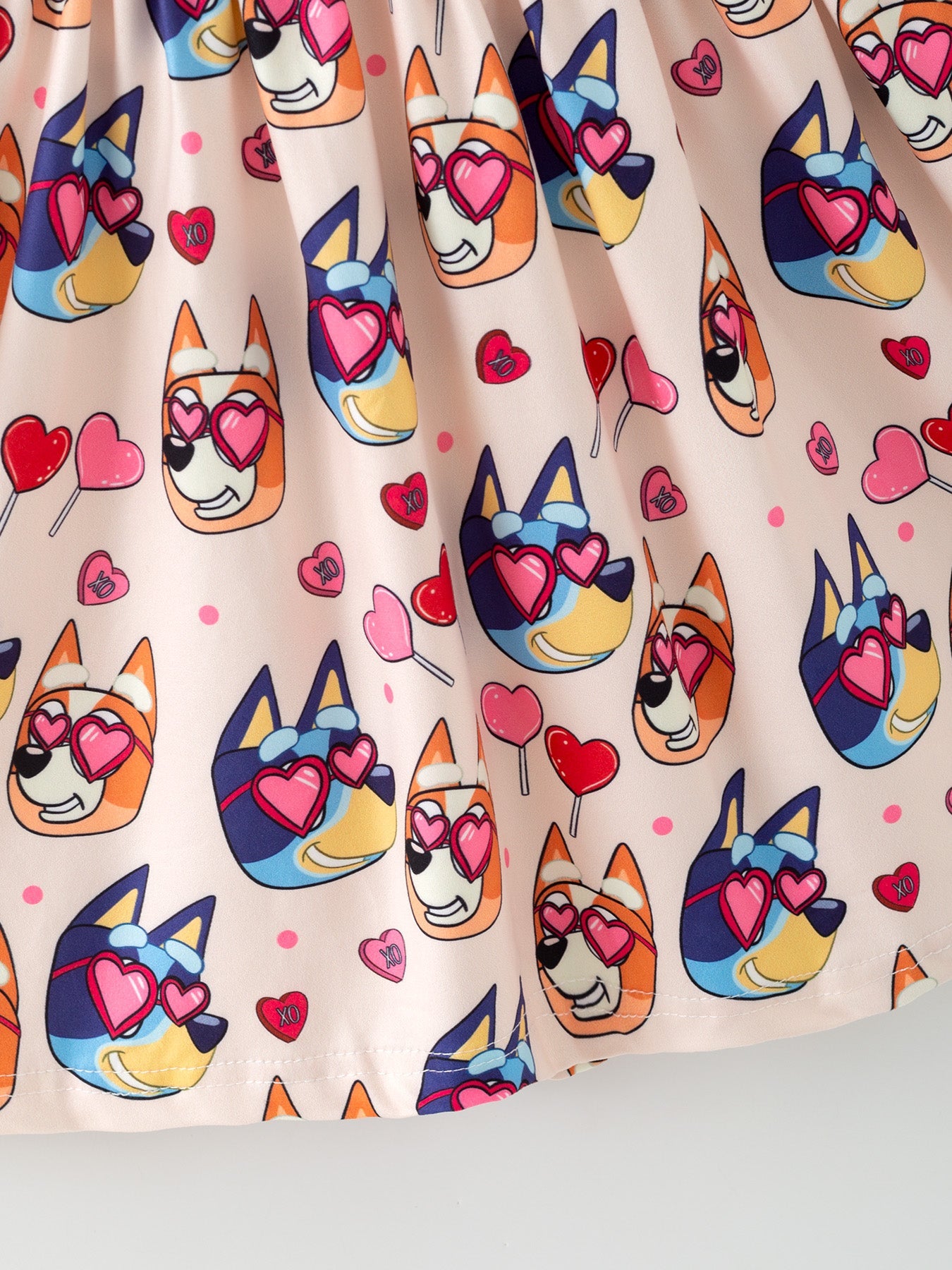 Girls' Valentine's Day Character Print Love Lollipop Ruffle Sleeve Dress