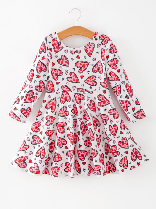 Toddler Girls Valentine Party Red Heart Print Dress