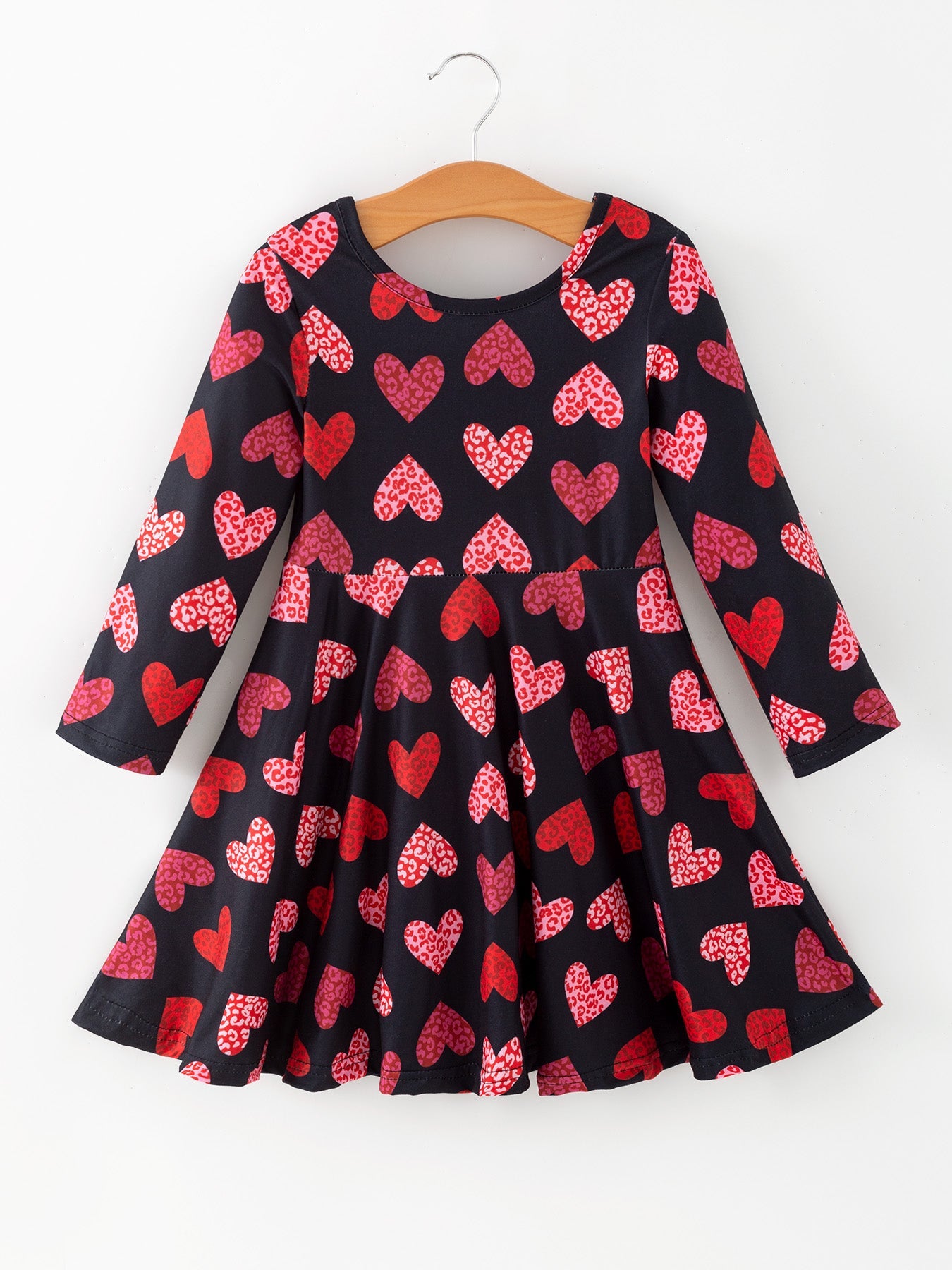 Girls Valentine's Day Black Dress With Leopard Heart Print
