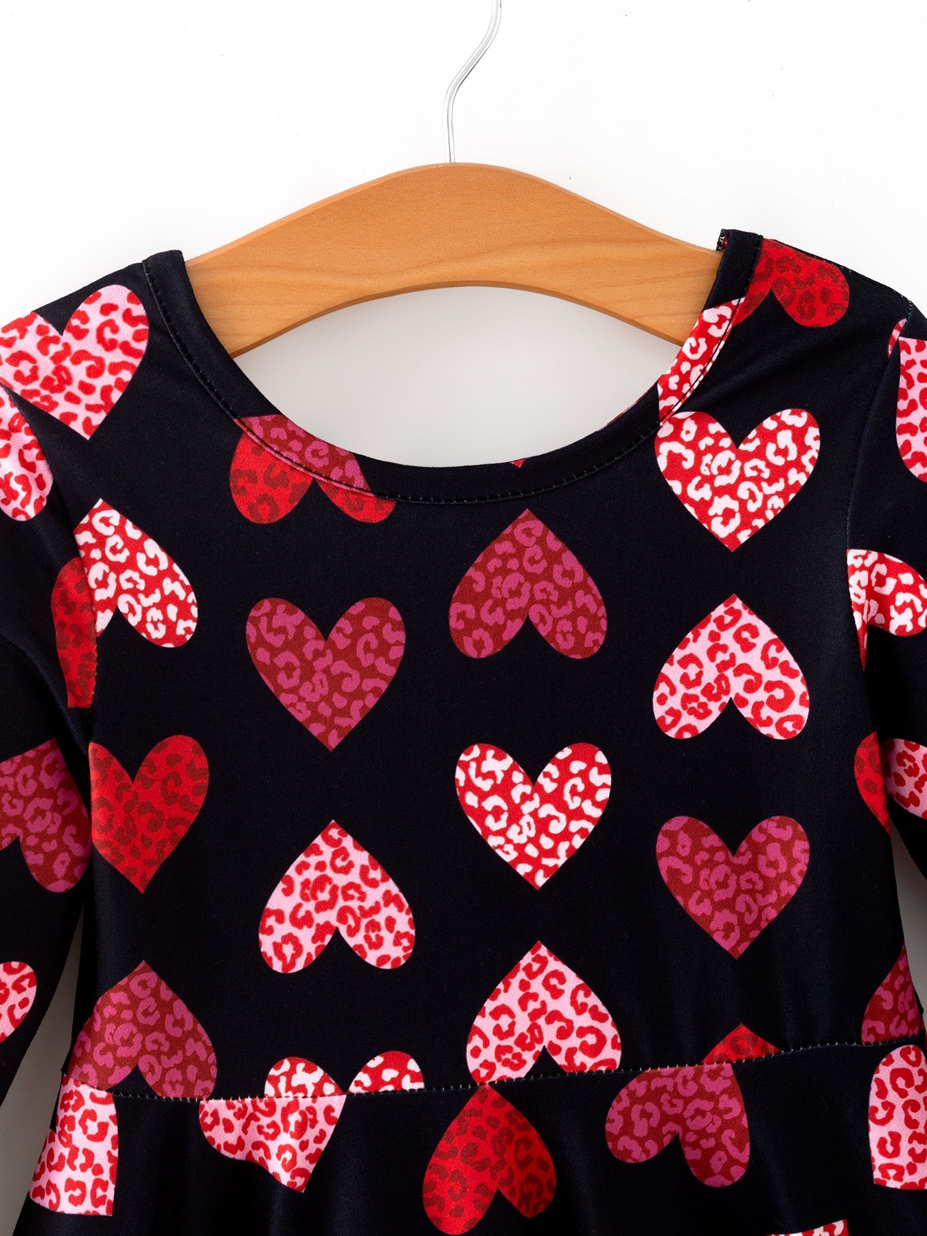 Girls Valentine's Day Black Dress With Leopard Heart Print
