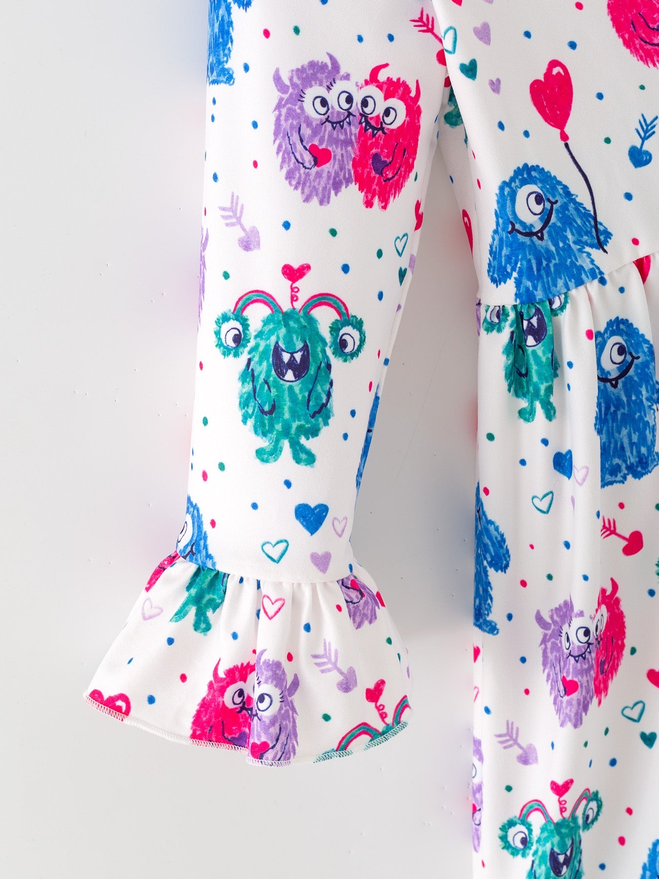 Toddler Girls Valentine Dress – Colorful Monster Balloon Print