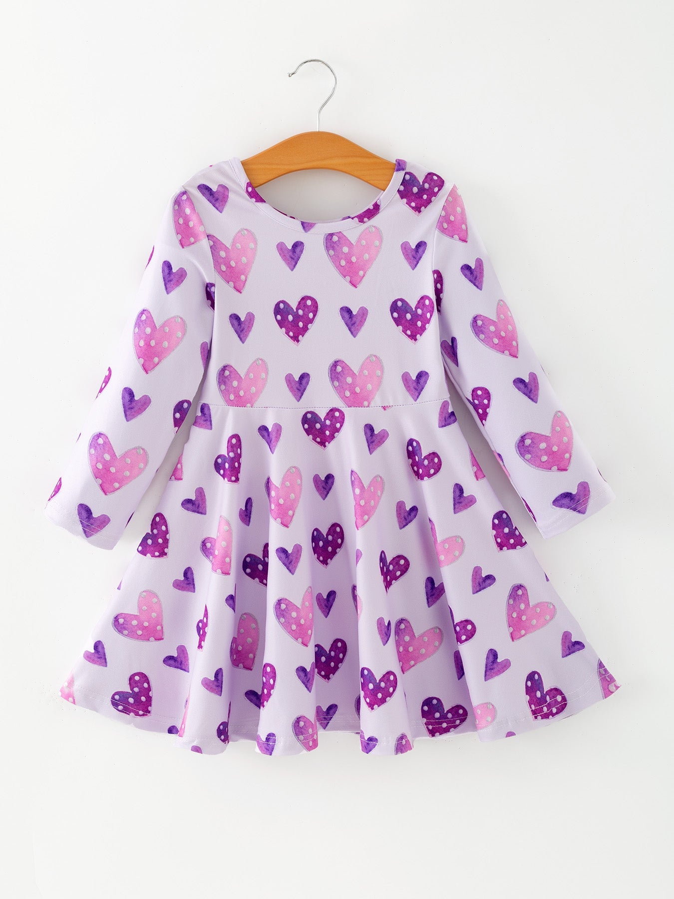 Girls Valentine's Day Cute Purple Heart Polka Dot Dress
