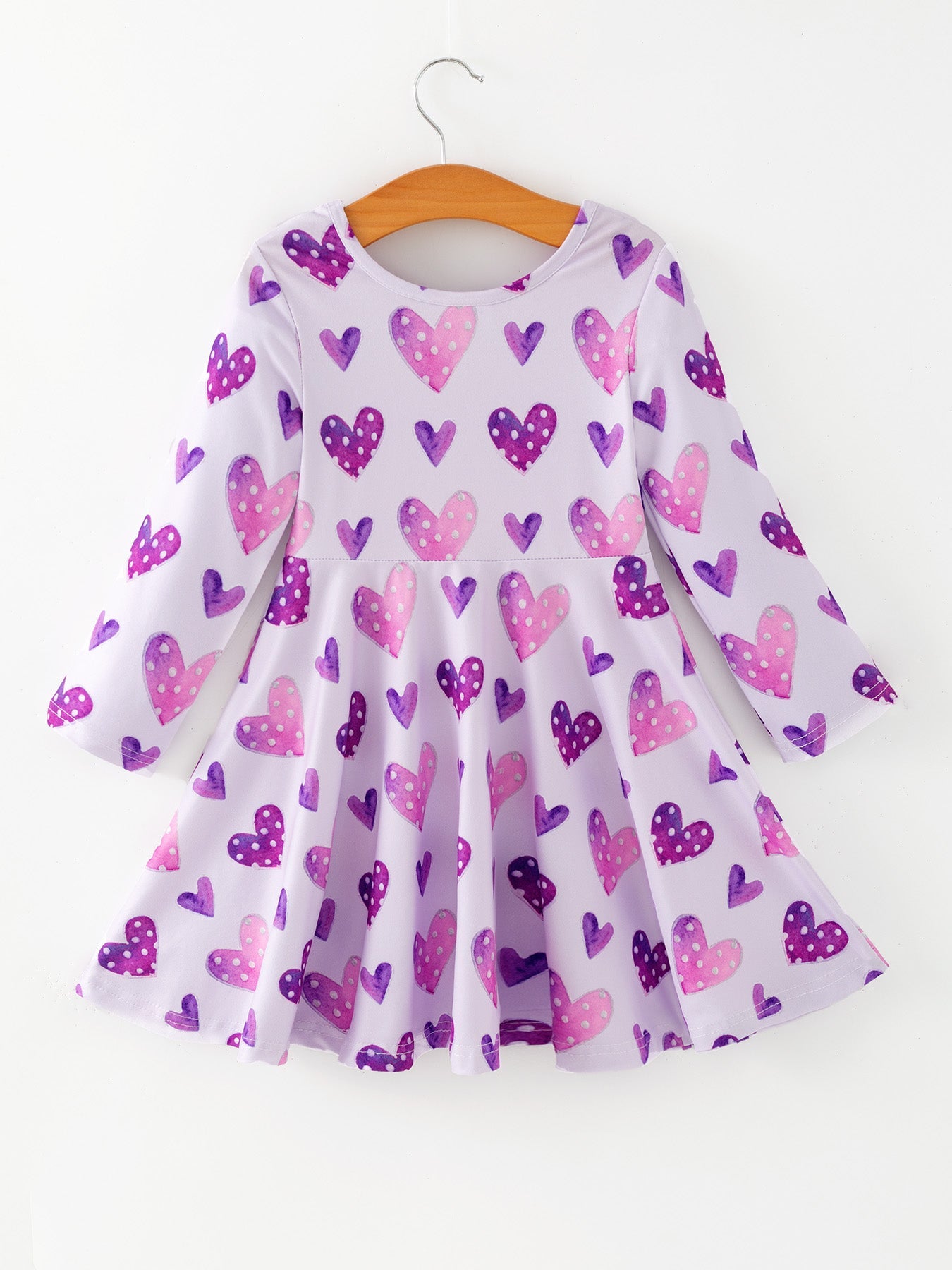 Girls Valentine's Day Cute Purple Heart Polka Dot Dress