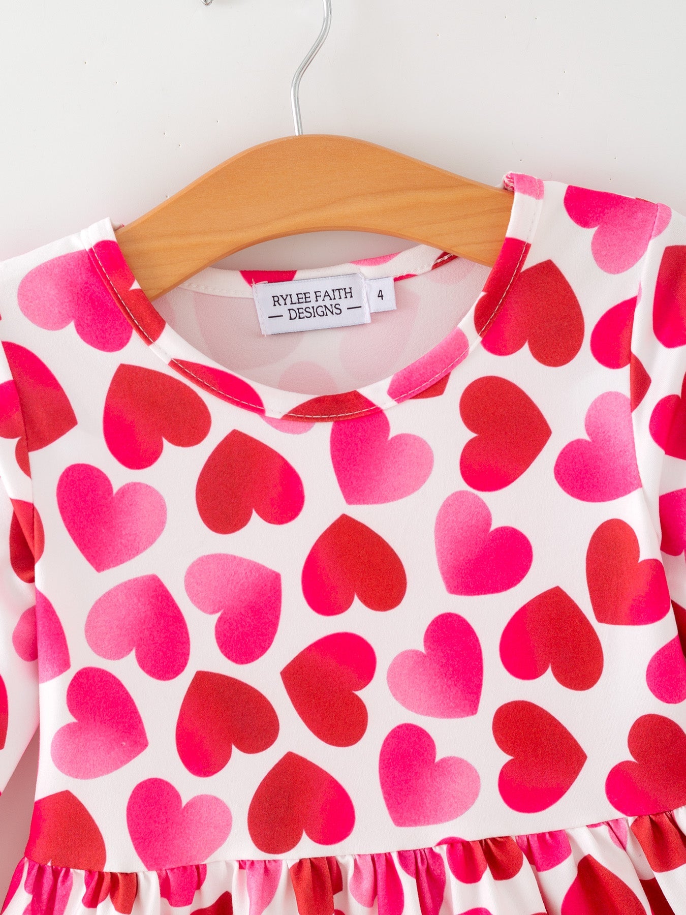 Toddler Girls Valentine Party Dress – Red Pink Ruffle Sleeve Dress