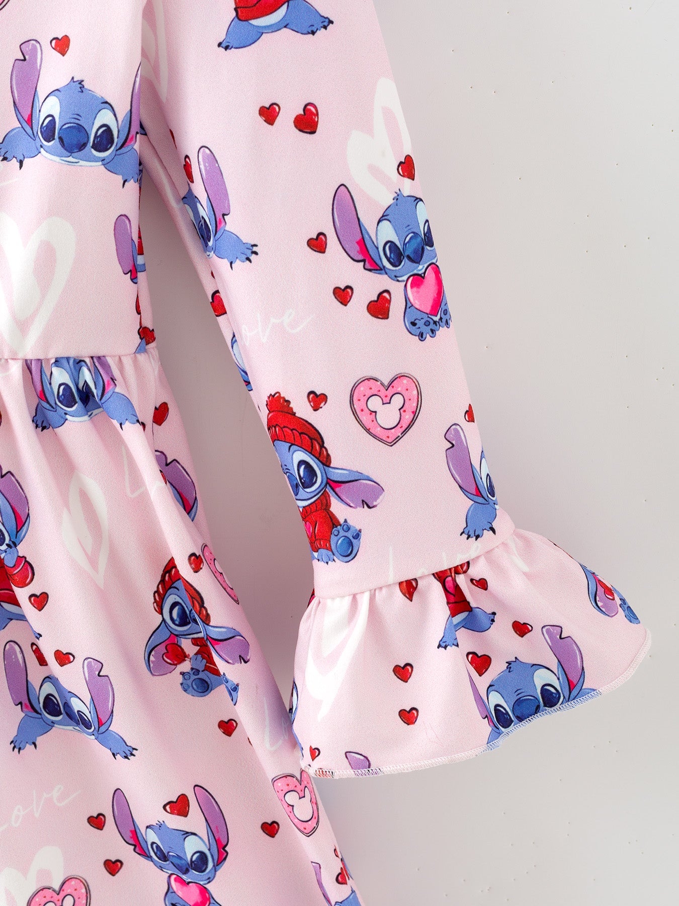 Girls' Valentine's Day Character Print Ruffle Sleeve Dress