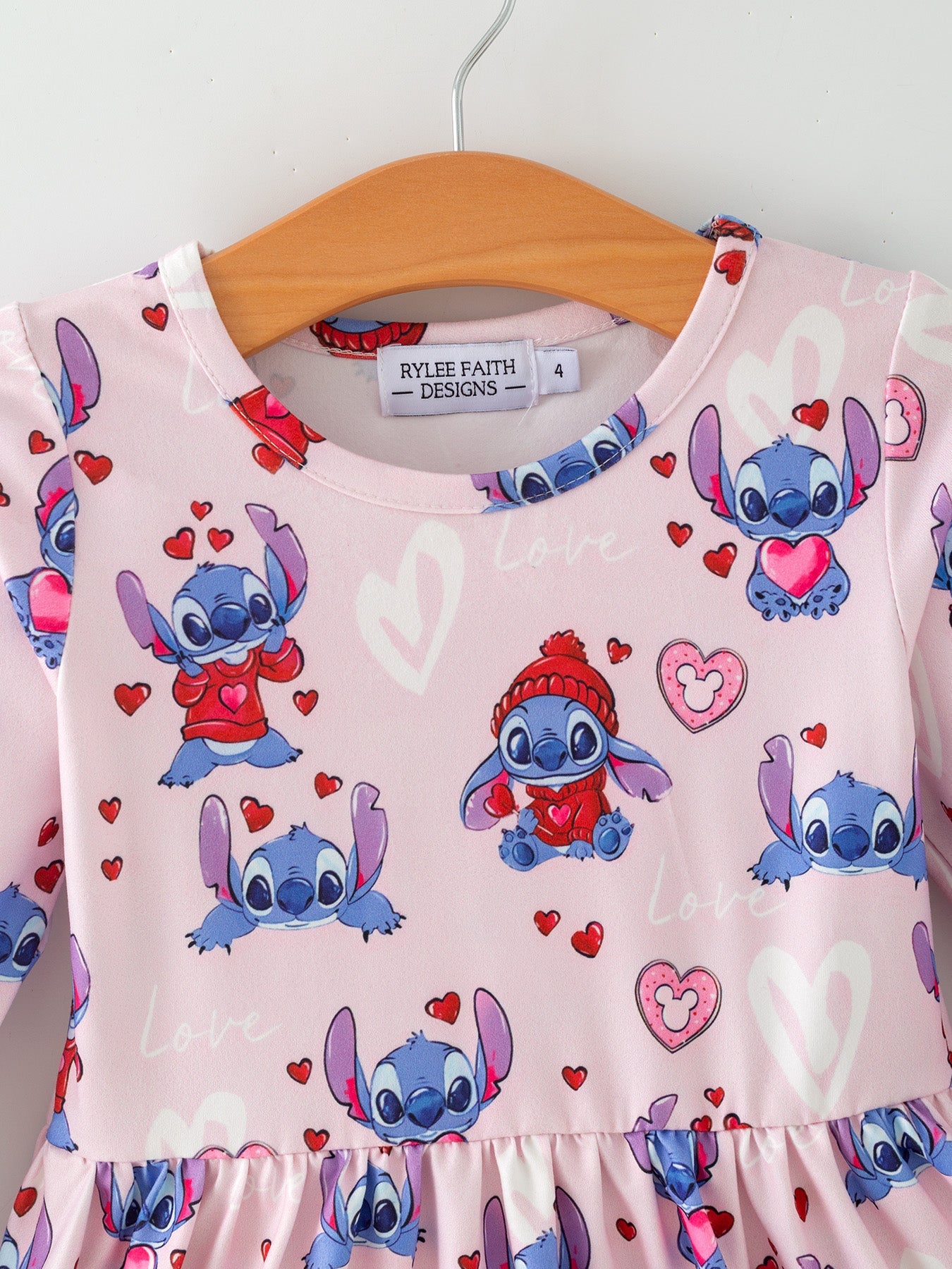 Girls' Valentine's Day Character Print Ruffle Sleeve Dress