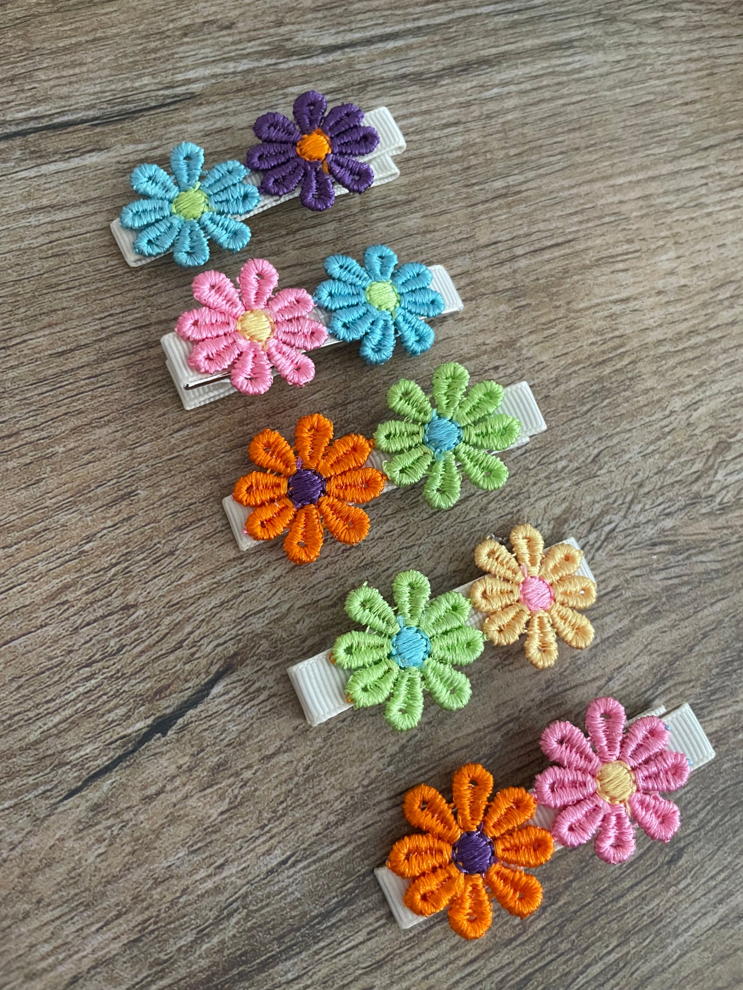 Embroidered Flower Clips