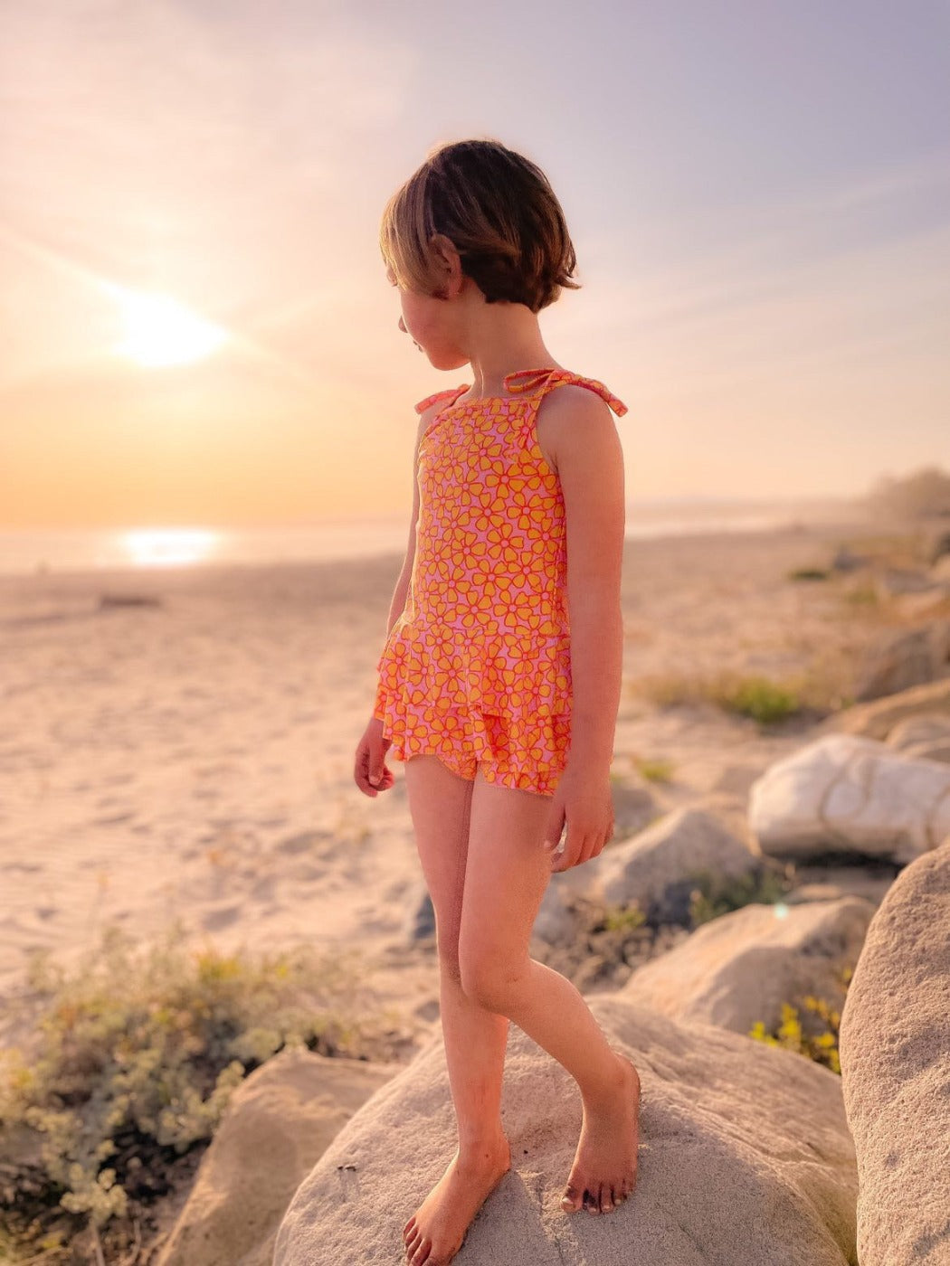 Pink and Yellow Two Piece Ruffle Swimsuit Baby Toddler Girls