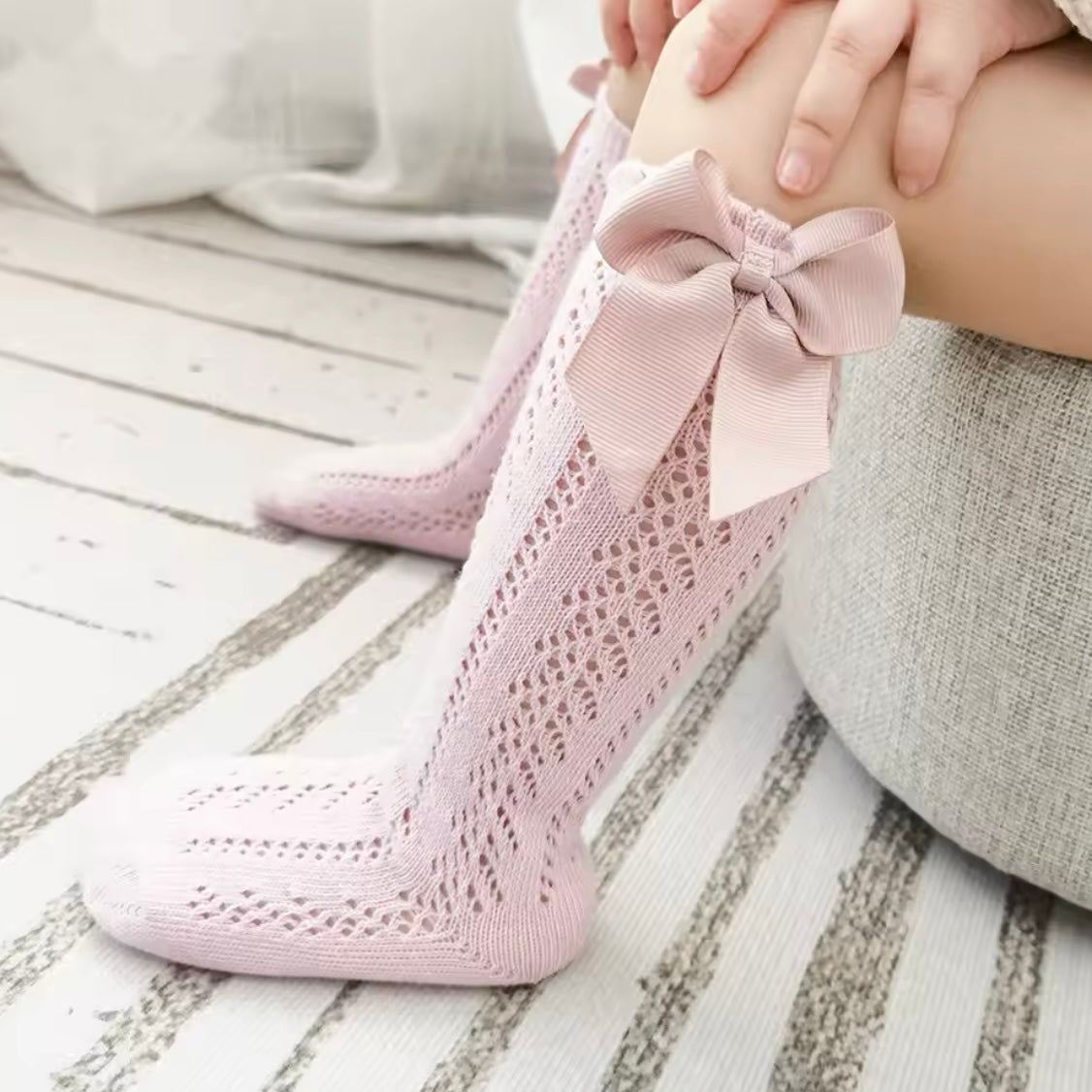 Knit Sock with Bow- Choose Color