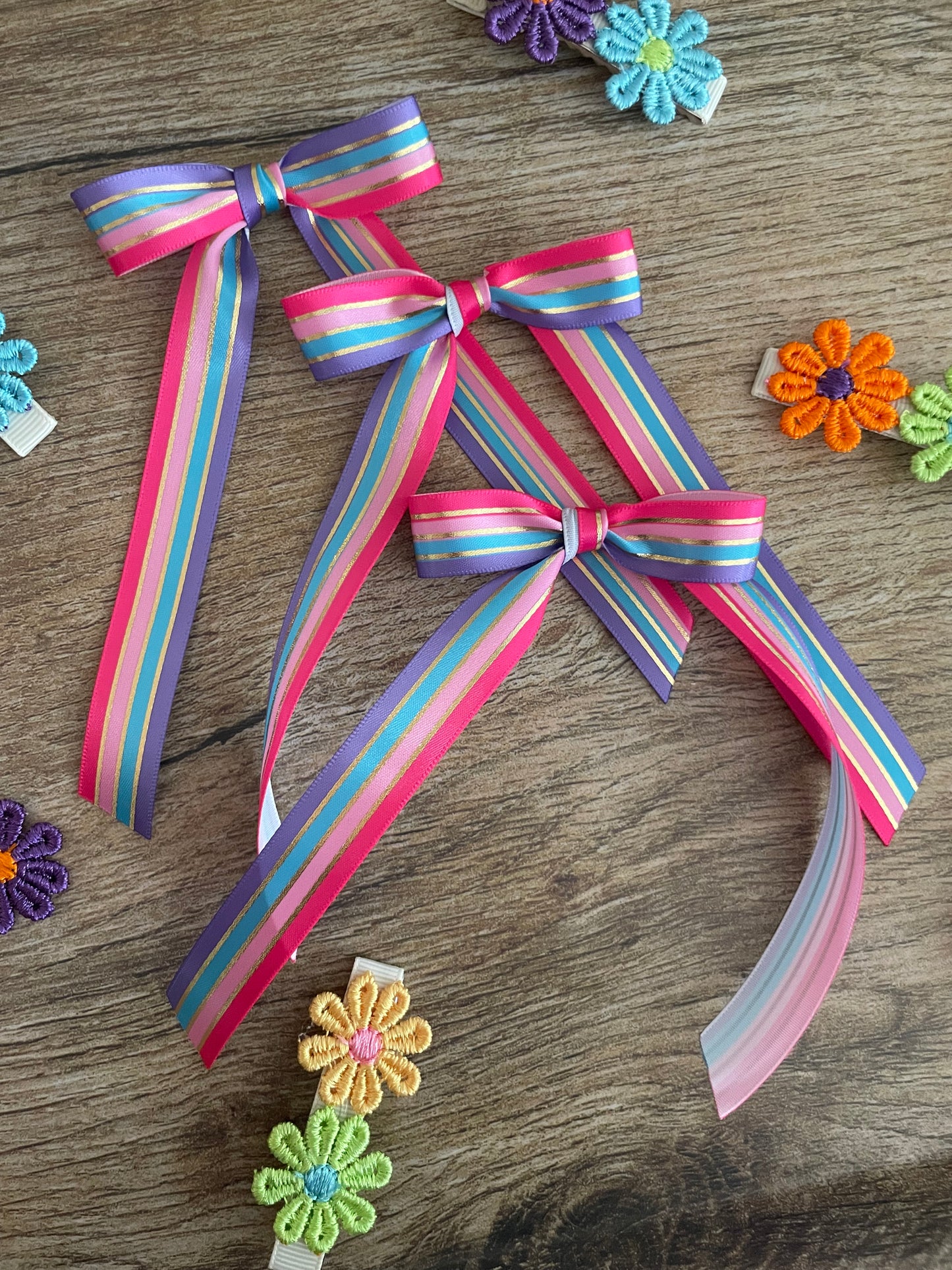 Girly Rainbow Stripe Medium Dolly Bow