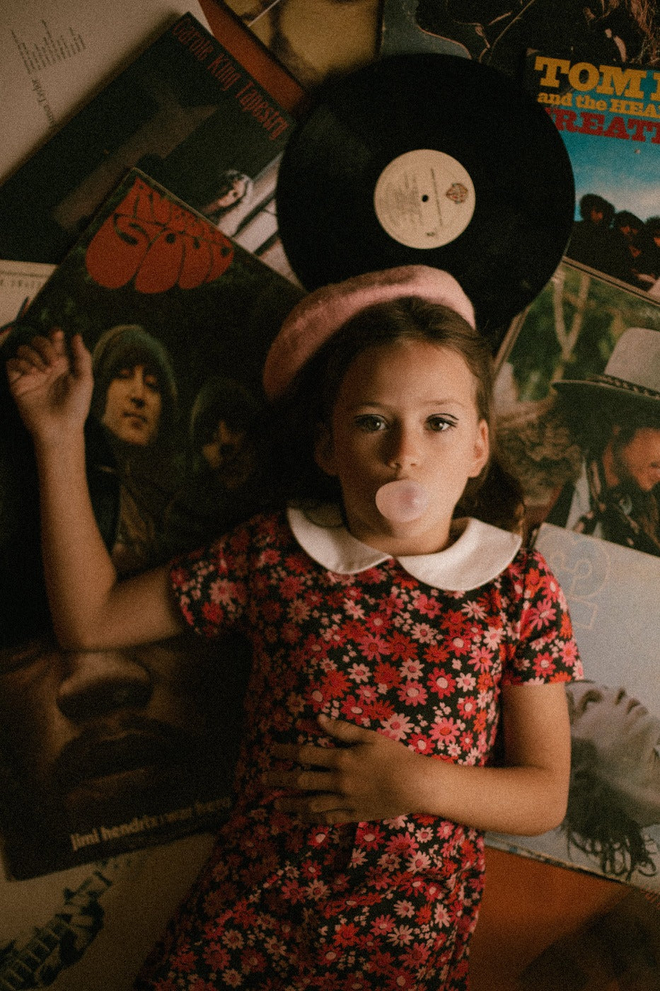 Retro Mod Navy and Pink Flower Peter Pan Collar Floral Dress