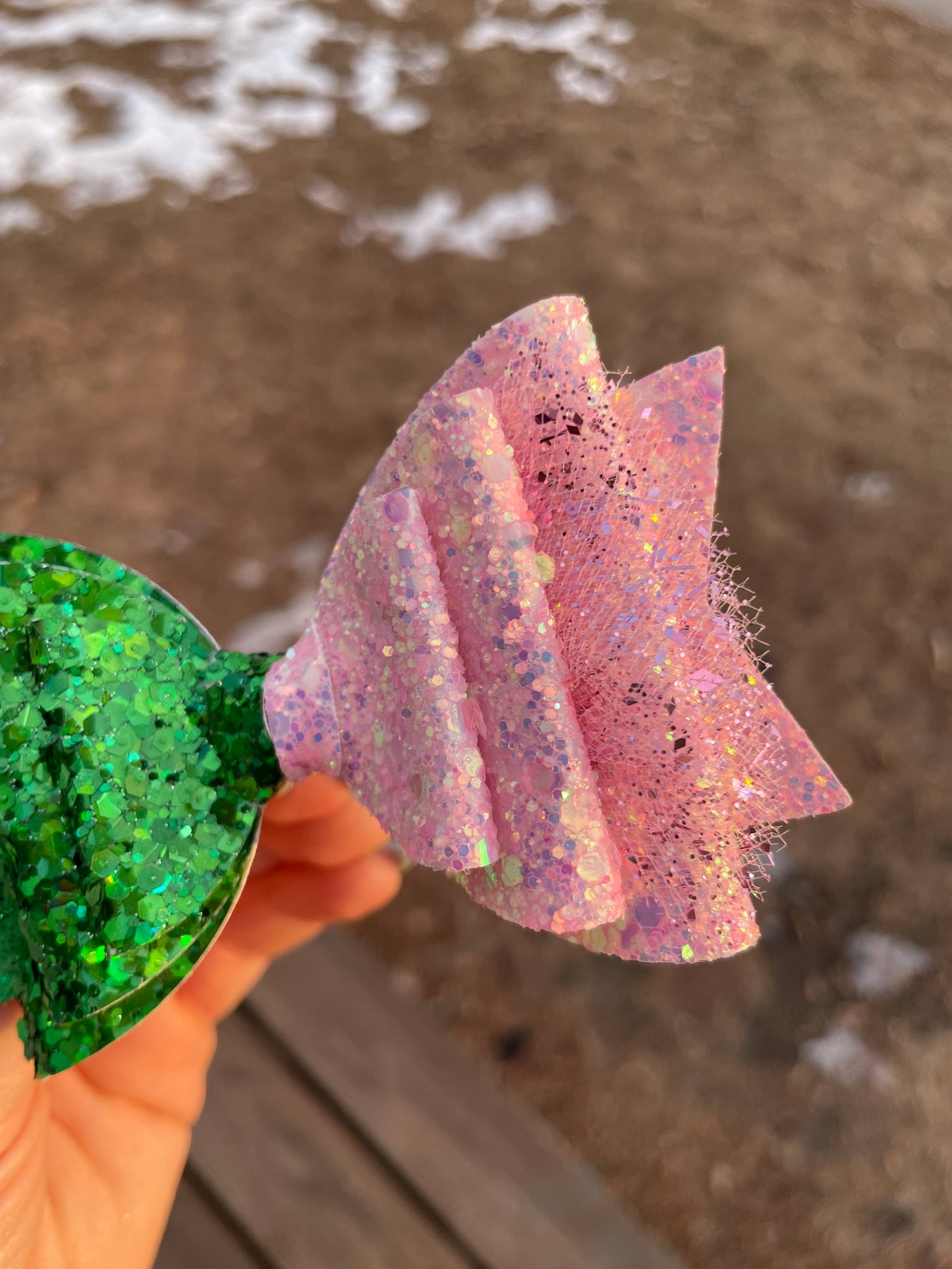 Wicked Alphaba Glinda Mash Up 4.5” Triple Stack vegan leather glitter and glittered tulle