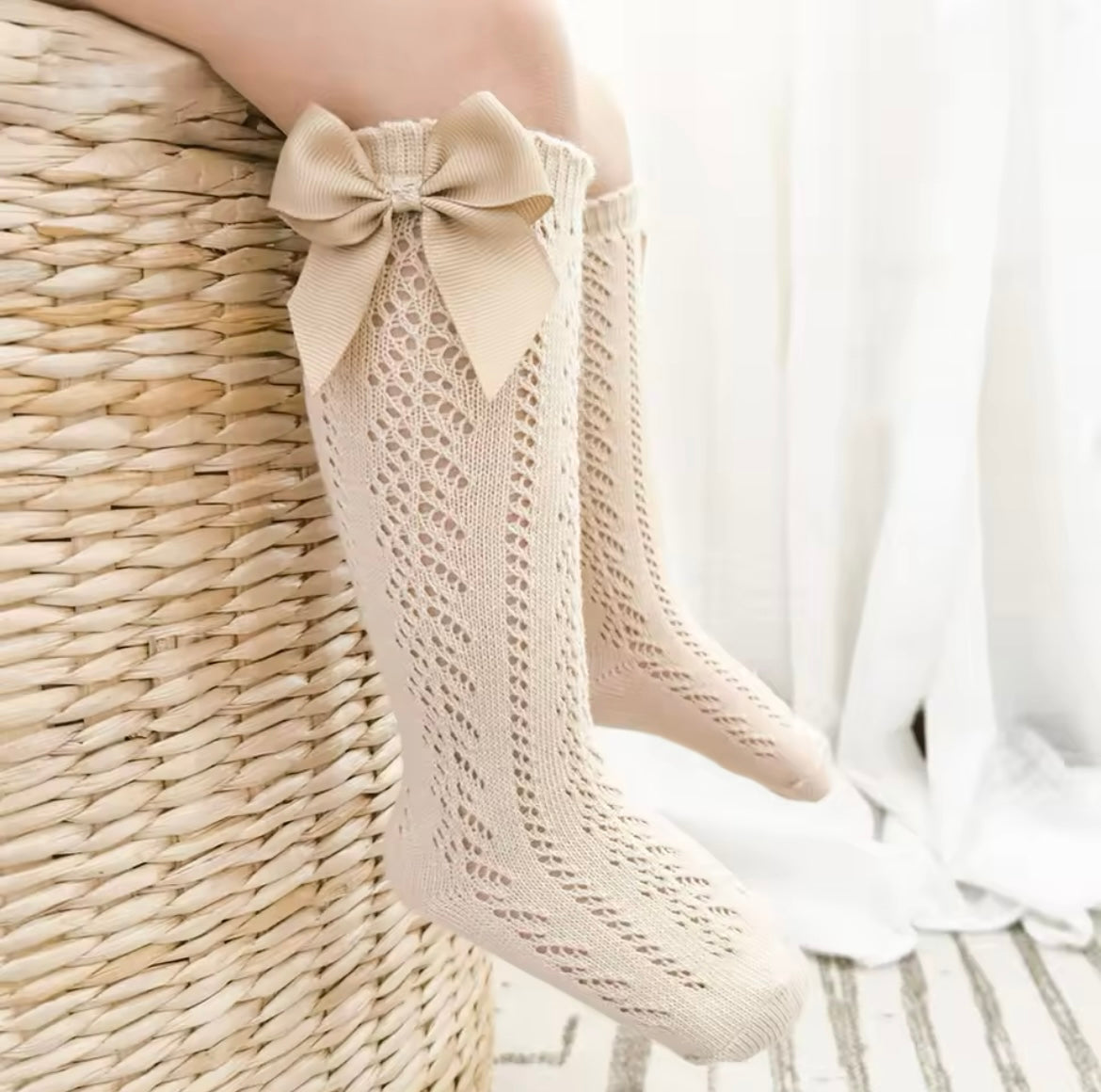Knit Sock with Bow- Choose Color