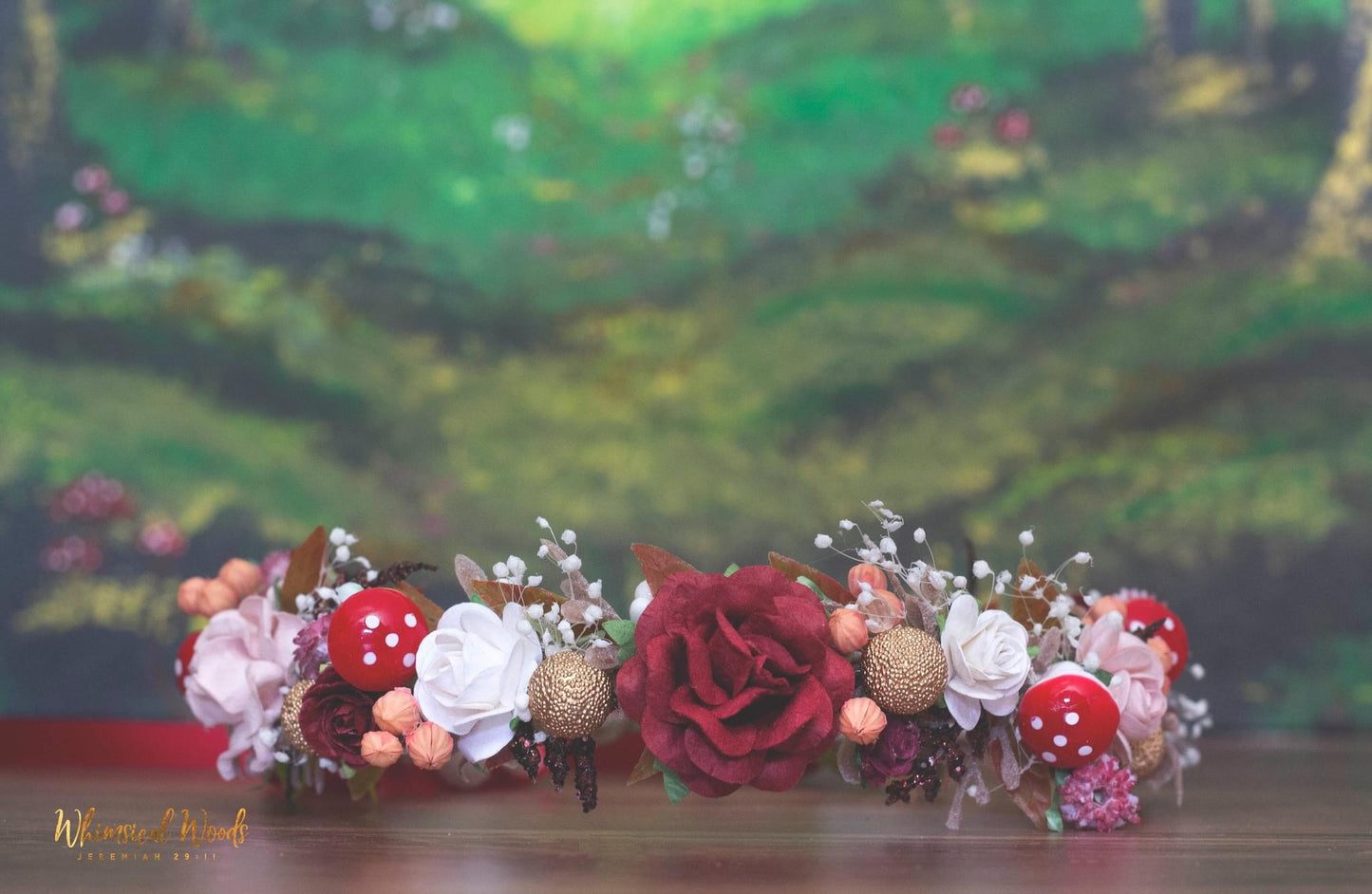Handmade Forest Fairy Halo with mushrooms, mulberry and dried flowers