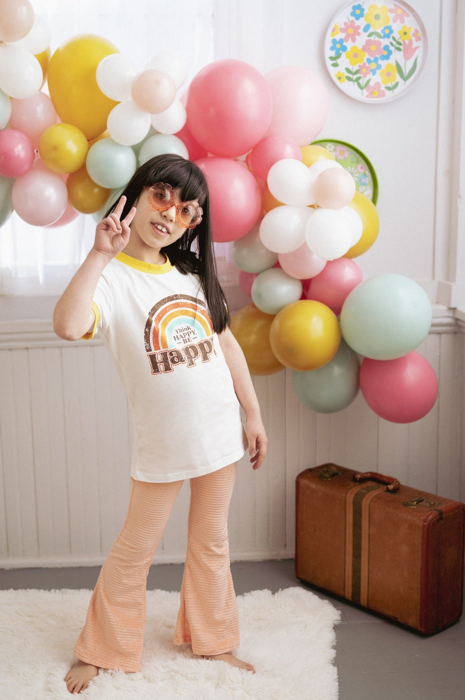 Think Happy Be Happy Retro Ringer T-Shirt for Baby and Little Kids