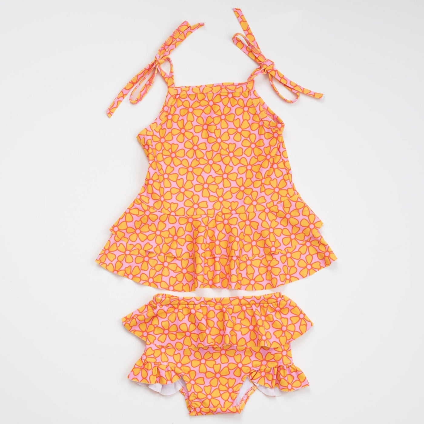 Pink and Yellow Two Piece Ruffle Swimsuit Baby Toddler Girls